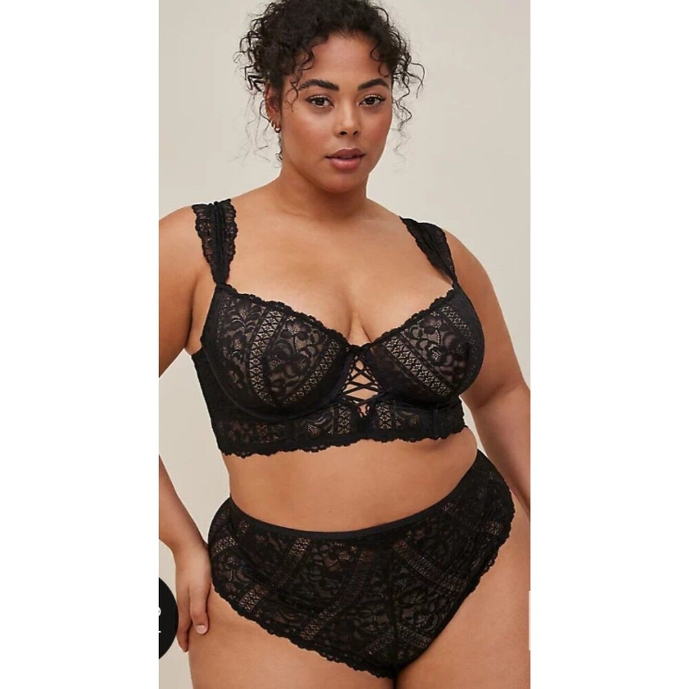 Torrid Sz1 STRIPED FLORAL LACE UNDERWIRE BRALETTE /Sz0 TANGA PANTY WITH HIGH-CUT